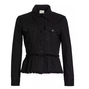 A+O Black Flounce Hem Denim Jacket